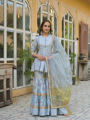 Divena sky blue muslin kurti sharara with dupatta 1