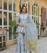 Divena sky blue muslin kurti sharara with dupatta