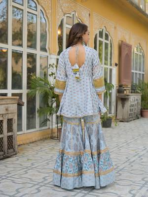 Divena sky blue muslin kurti sharara with dupatta 2