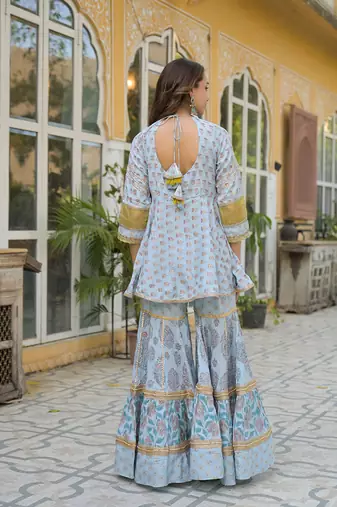 Divena sky blue muslin kurti sharara with dupatta