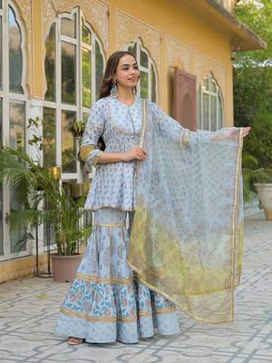 Divena sky blue muslin kurti sharara with dupatta 3