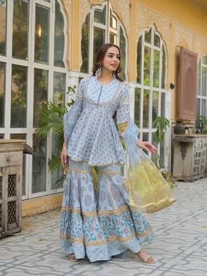 Divena sky blue muslin kurti sharara with dupatta 4