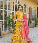 Divena yellow muslin kurti sharara with dupatta
