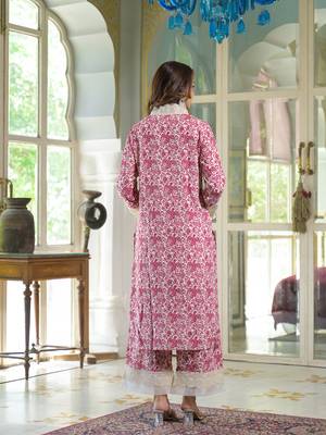 Divena cream & pink rayon ethnic print kurta pant with dupatta 2