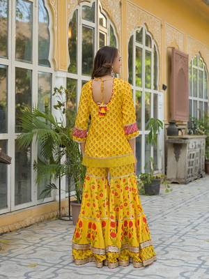 Divena yellow muslin kurti sharara with dupatta 2