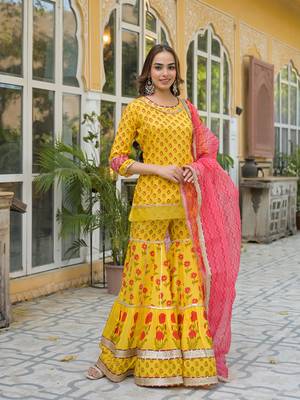 Divena yellow muslin kurti sharara with dupatta 3