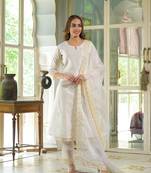 Divena cream chanderi kurta pant with dupatta