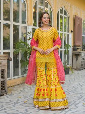 Divena yellow muslin kurti sharara with dupatta 4