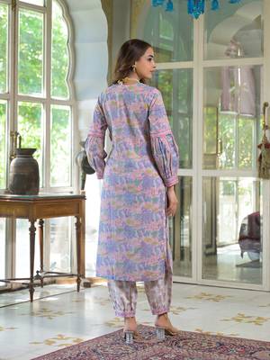 Divena pink cotton block print straight kurta pant with dupatta 2