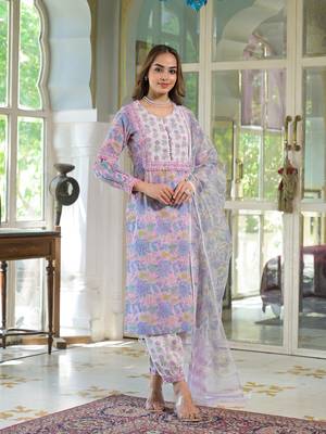 Divena pink cotton block print straight kurta pant with dupatta 3