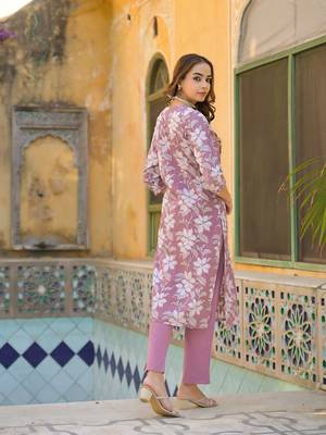 Divena peach floral print cotton straight kurta pant with dupatta 2