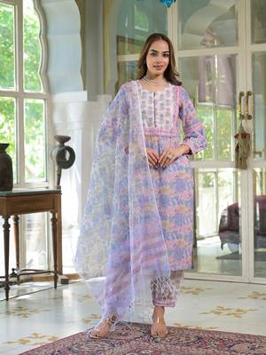 Divena pink cotton block print straight kurta pant with dupatta 4