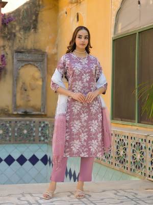 Divena peach floral print cotton straight kurta pant with dupatta 4
