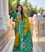 Pista Ikat Weaving Art Silk Saree