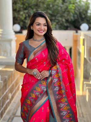 Rani Pink Ikat Weaving Art Silk Saree 1