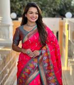 Rani Pink Ikat Weaving Art Silk Saree