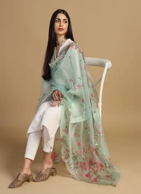 Digital print orgenza sequnce work dupatta for women and girls to wear on gown chaniya choli kurti etc 5
