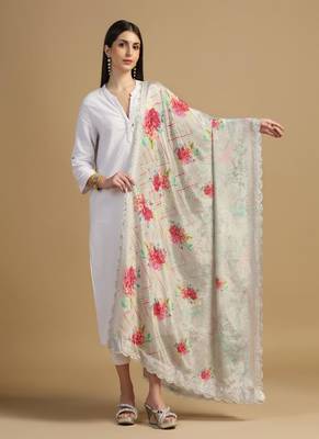 Digital floral motif print chinon silk embroadery sequnce work traditional dupatta wear on kurti for women and girls 1