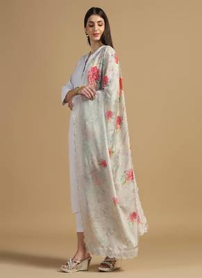 Digital floral motif print chinon silk embroadery sequnce work traditional dupatta wear on kurti for women and girls 2