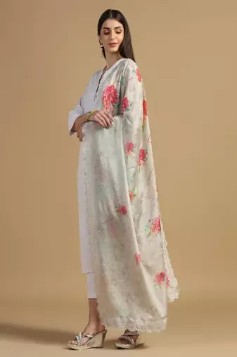 Digital floral motif print chinon silk embroadery sequnce work traditional dupatta wear on kurti for women and girls