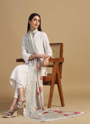 Digital floral motif print chinon silk embroadery sequnce work traditional dupatta wear on kurti for women and girls 5