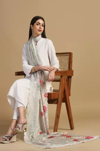 Digital floral motif print chinon silk embroadery sequnce work traditional dupatta wear on kurti for women and girls