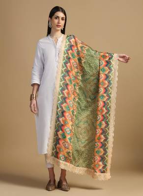 Digital floral motif print chinon silk embroadery sequnce work traditional dupatta wear on kurti for women and girls 1