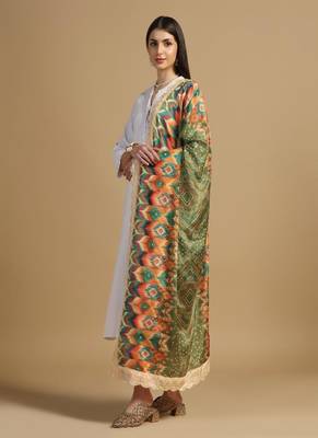 Digital floral motif print chinon silk embroadery sequnce work traditional dupatta wear on kurti for women and girls 2