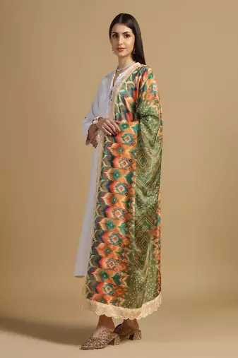 Digital floral motif print chinon silk embroadery sequnce work traditional dupatta wear on kurti for women and girls