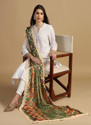 Digital floral motif print chinon silk embroadery sequnce work traditional dupatta wear on kurti for women and girls 5