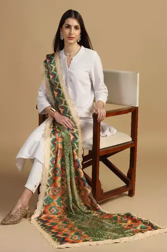 Digital floral motif print chinon silk embroadery sequnce work traditional dupatta wear on kurti for women and girls