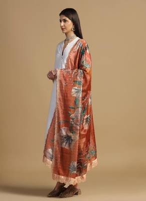 Digital floral motif print chinon silk embroadery sequnce work traditional dupatta wear on kurti for women and girls 2