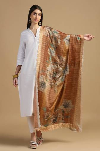 Digital floral motif print chinon silk embroadery sequnce work traditional dupatta wear on kurti for women and girls