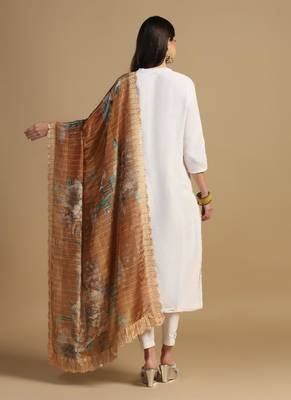 Digital floral motif print chinon silk embroadery sequnce work traditional dupatta wear on kurti for women and girls 3