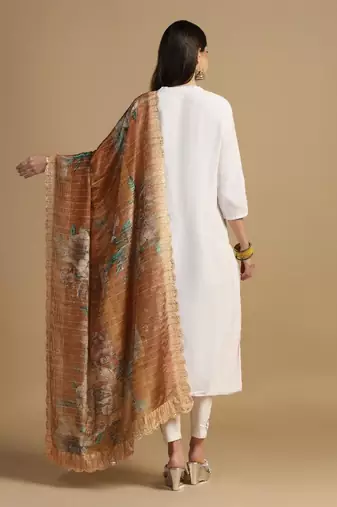 Digital floral motif print chinon silk embroadery sequnce work traditional dupatta wear on kurti for women and girls