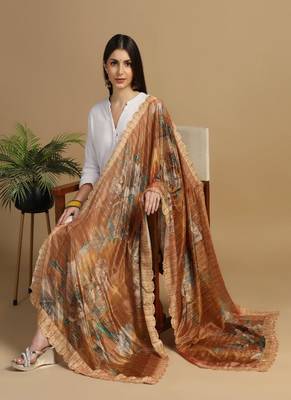 Digital floral motif print chinon silk embroadery sequnce work traditional dupatta wear on kurti for women and girls 4