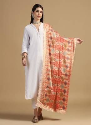 Digital floral motif print chinon silk embroadery sequnce work traditional dupatta wear on kurti for women and girls 1