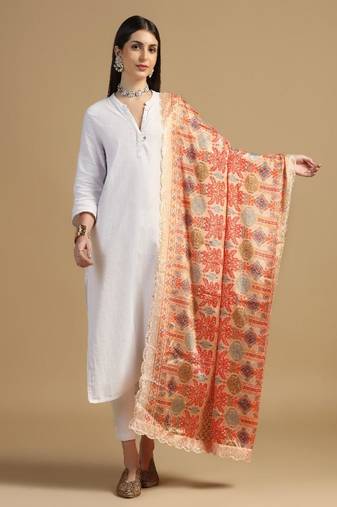 Digital floral motif print chinon silk embroadery sequnce work traditional dupatta wear on kurti for women and girls