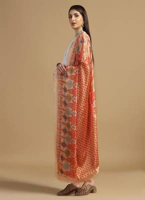 Digital floral motif print chinon silk embroadery sequnce work traditional dupatta wear on kurti for women and girls 2