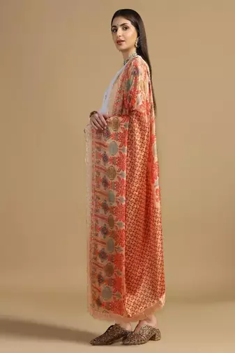 Digital floral motif print chinon silk embroadery sequnce work traditional dupatta wear on kurti for women and girls