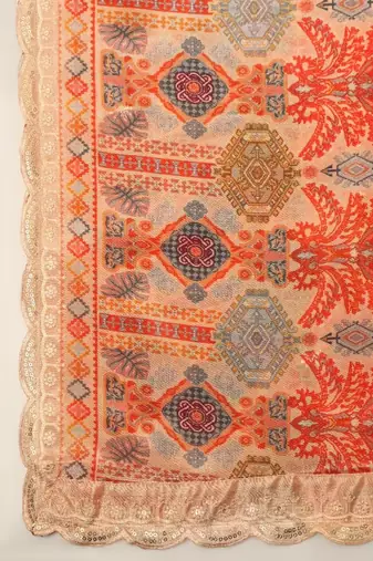 Digital floral motif print chinon silk embroadery sequnce work traditional dupatta wear on kurti for women and girls