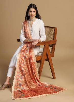 Digital floral motif print chinon silk embroadery sequnce work traditional dupatta wear on kurti for women and girls 5
