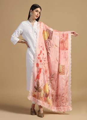 Digital floral motif print chinon silk embroadery sequnce work traditional dupatta wear on kurti for women and girls 1