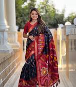 Black Ikat Weaving Art Silk Saree