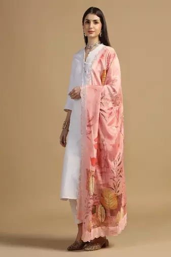 Digital floral motif print chinon silk embroadery sequnce work traditional dupatta wear on kurti for women and girls