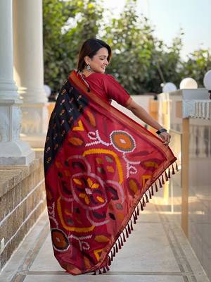 Black Ikat Weaving Art Silk Saree 2