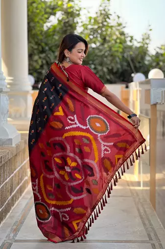 Black Ikat Weaving Art Silk Saree