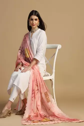 Digital floral motif print chinon silk embroadery sequnce work traditional dupatta wear on kurti for women and girls