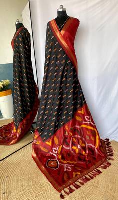 Black Ikat Weaving Art Silk Saree 5