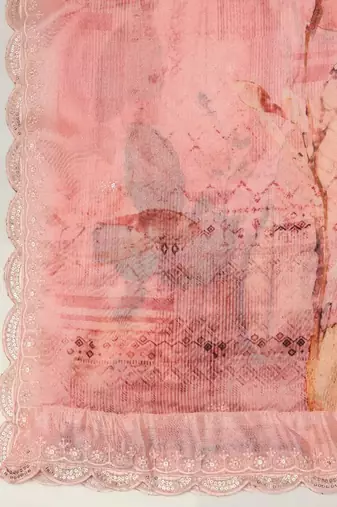 Digital floral motif print chinon silk embroadery sequnce work traditional dupatta wear on kurti for women and girls